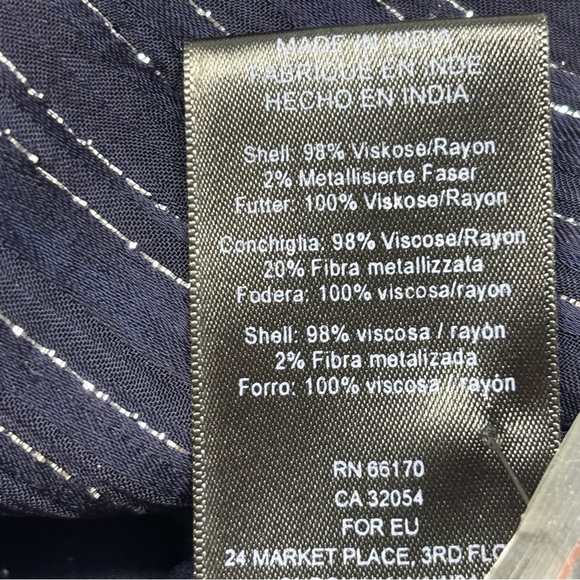 ANTHROPOLOGIE SEEN WORN KEPT Women’s Navy Blue Metallic Stripe Button Up Top 2 - Picture 11 of 12